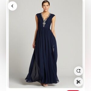 Badgley Mischka Collection NWT Jade Silk Embellished Maxi Gown Black Size 12